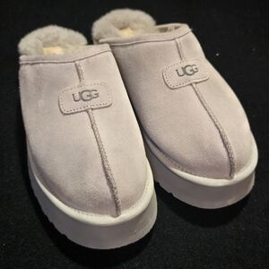 UGG Suede Platform SlippersUGG  Disquette Slide Slippers Gray Suede Genuine Shea